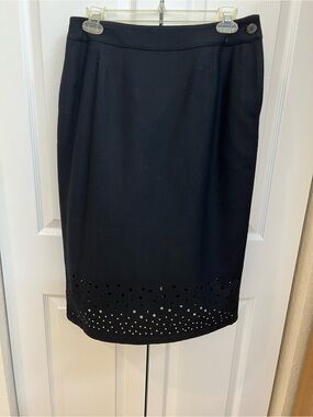 Black Pencil Skirt with Laser-Cut Hem